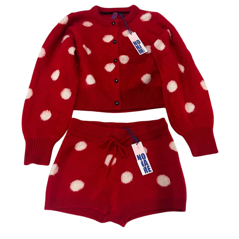15-81 NONAME Women's Dotty Cardigan & Boy Shorts Set 100% Cashmere Medium